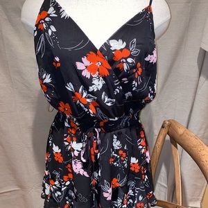 Black floral print romper